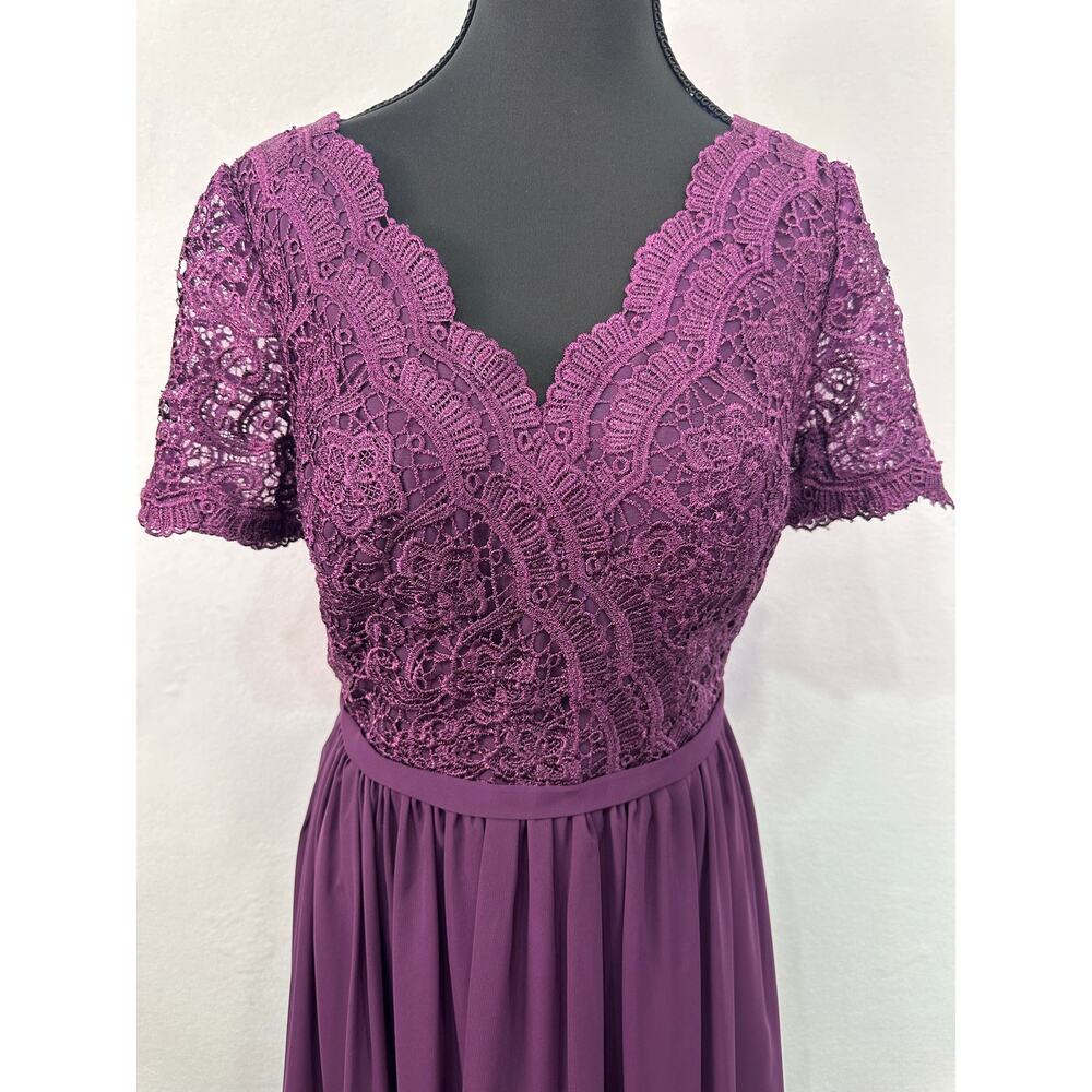 JJ’s House Purple Lace Chiffon Formal Gown Size 10 V-Neck Floor Length Dress - Picture 3 of 13